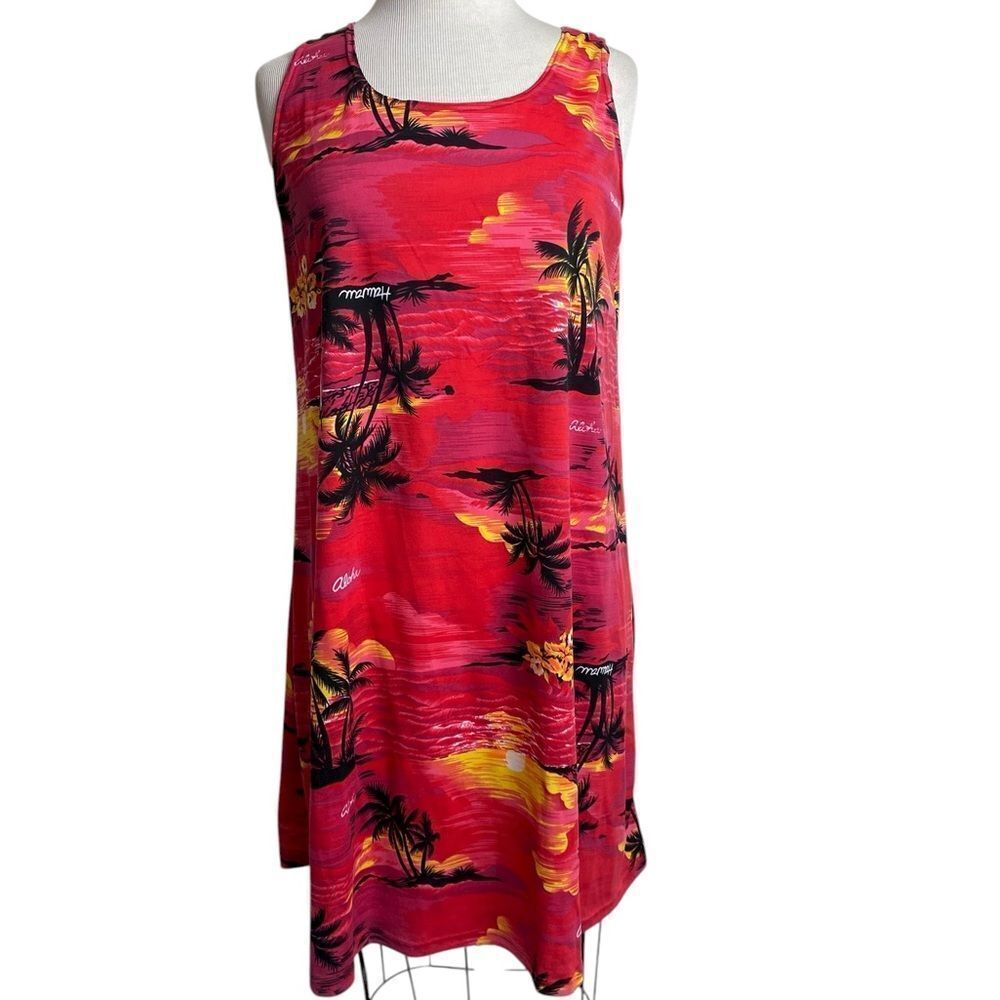 Hawaiian print tank dress L vintage